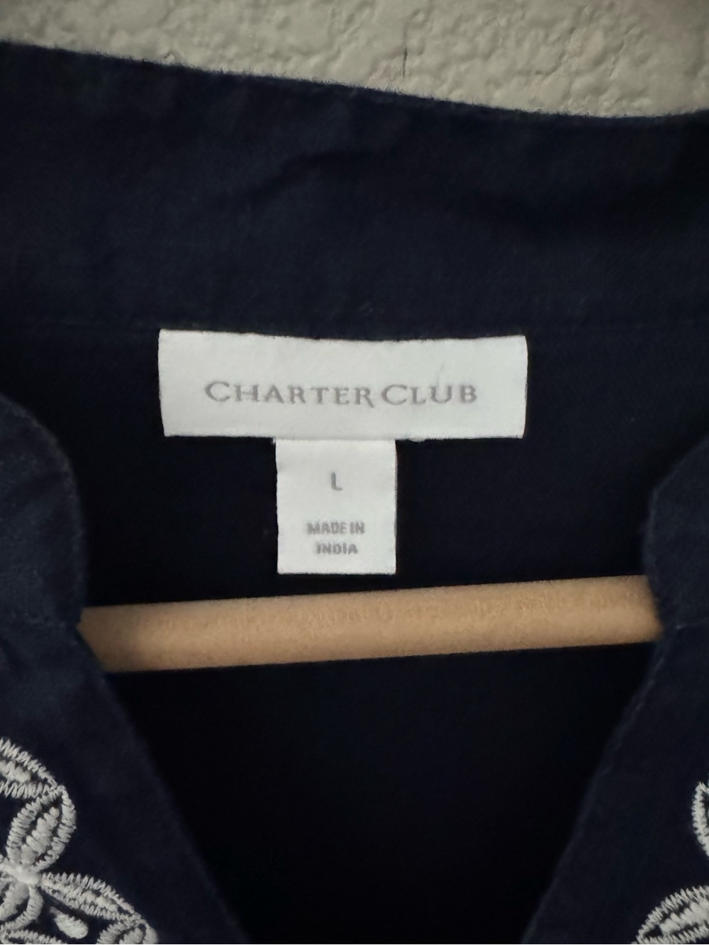 Charter Club 100% Linen Embroidered Tunic Top Large Blue Coastal Vacation Resort - Picture 10 of 10